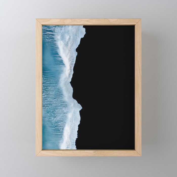 Minimalist wave crashing on a black sand beach in Iceland â Ocean Landscape Photography Mini Art Print Gallery Image 1