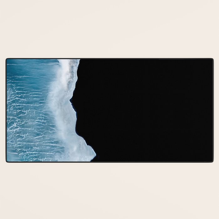 Minimalist wave crashing on a black sand beach in Iceland â Ocean Landscape Photography Desk Mat Gallery Image 3