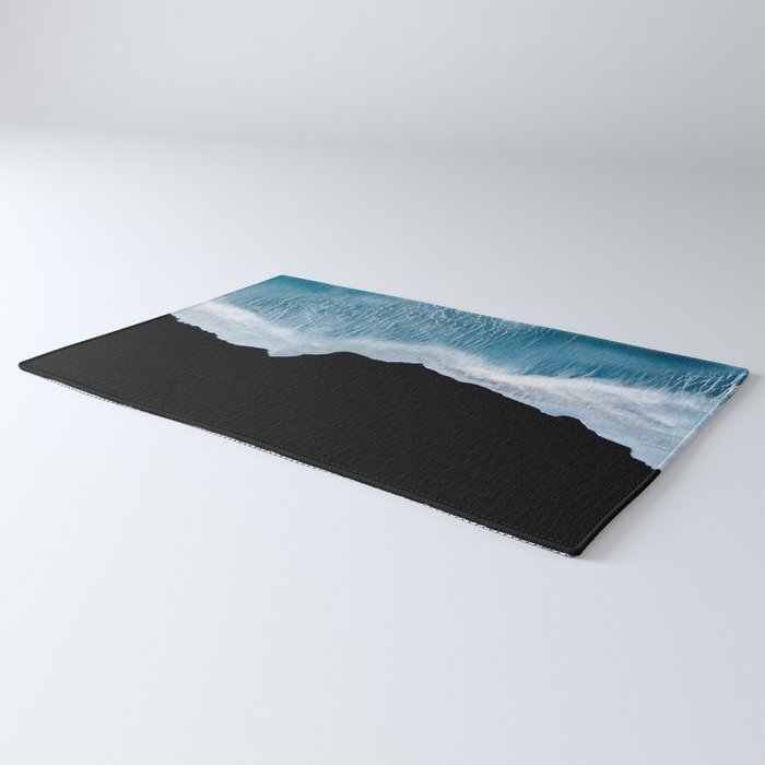 Minimalist wave crashing on a black sand beach in Iceland â Ocean Landscape Photography Rug Gallery Image 3