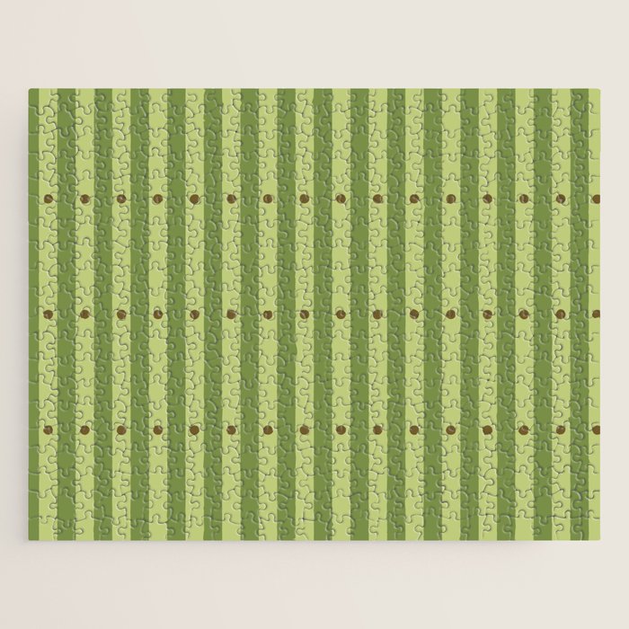 Stripes and Dots geometric pattern sage green Jigsaw Puzzle Gallery Image 1