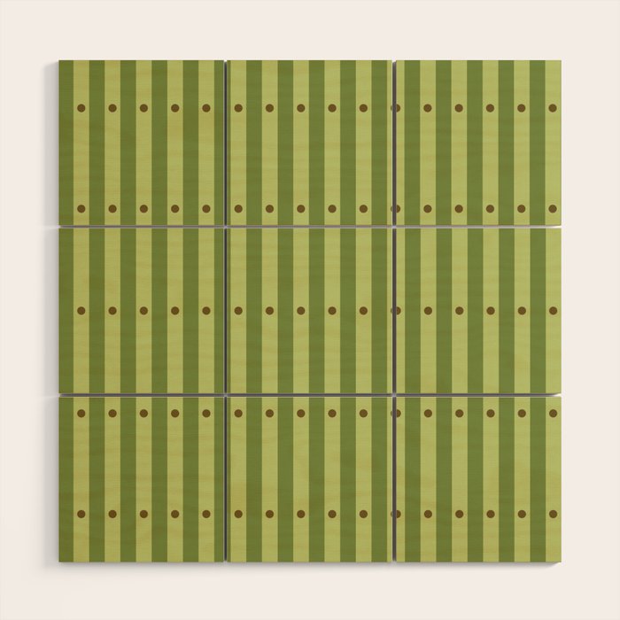 Stripes and Dots geometric pattern sage green Wood Wall Art Gallery Image 1