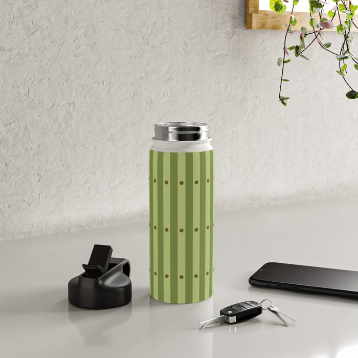 Stripes and Dots geometric pattern sage green Water Bottle Gallery Image 4