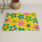 Colorful Maisie Flowers Cheerful Retro Contemporary Floral Pattern on Yellow Rug Gallery Image 1