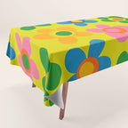 Colorful Maisie Flowers Cheerful Retro Contemporary Floral Pattern on Yellow Tablecloth Gallery Image 1