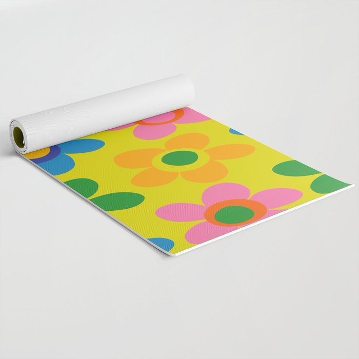 Colorful Maisie Flowers Cheerful Retro Contemporary Floral Pattern on Yellow Yoga Mat Gallery Image 2