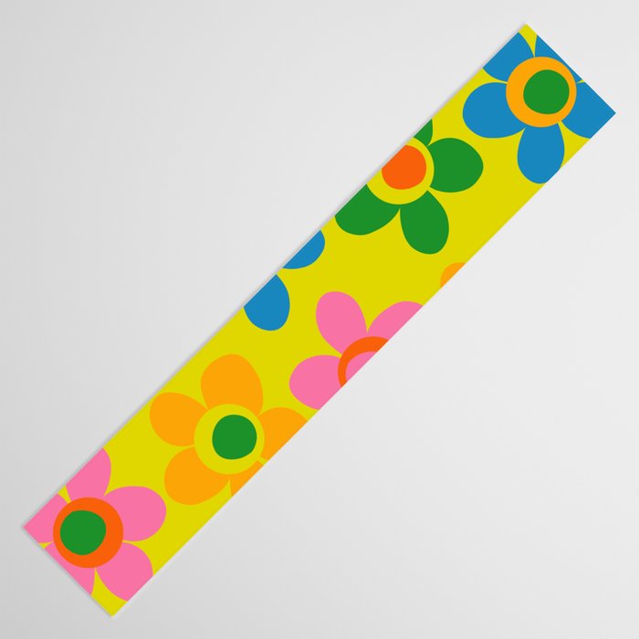 Colorful Maisie Flowers Cheerful Retro Contemporary Floral Pattern on Yellow Table Runner Gallery Image 3