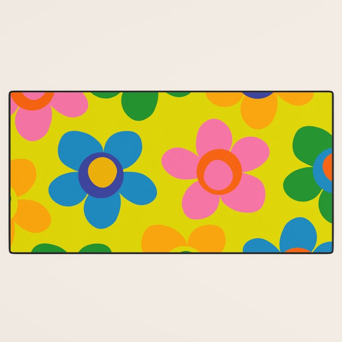 Colorful Maisie Flowers Cheerful Retro Contemporary Floral Pattern on Yellow Desk Mat Gallery Image 3