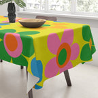 Colorful Maisie Flowers Cheerful Retro Contemporary Floral Pattern on Yellow Tablecloth Gallery Image 3
