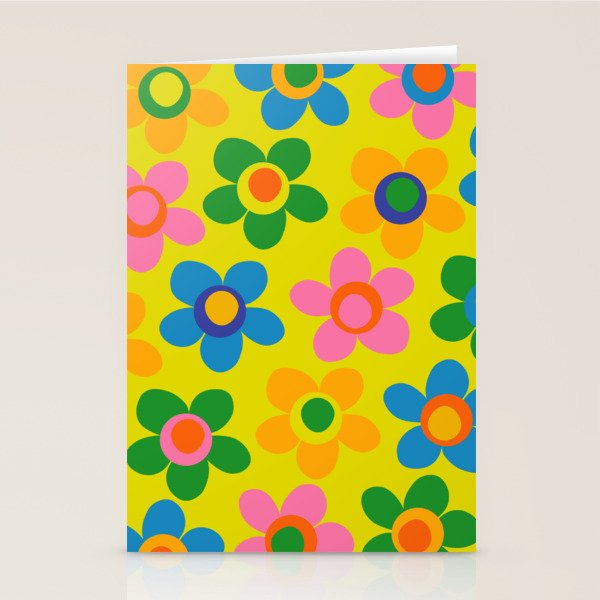 Colorful Maisie Flowers Cheerful Retro Contemporary Floral Pattern on Yellow Stationery Card Gallery Image 2