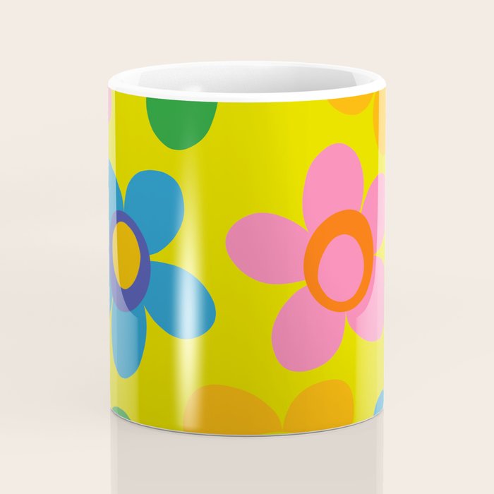 Colorful Maisie Flowers Cheerful Retro Contemporary Floral Pattern on Yellow Coffee Mug Gallery Image 4