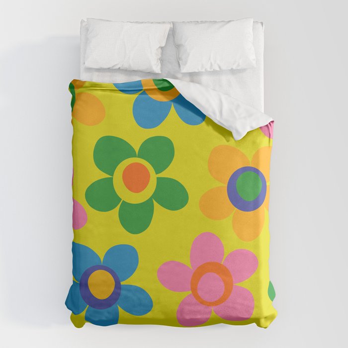 Colorful Maisie Flowers Cheerful Retro Contemporary Floral Pattern on Yellow Duvet Cover Gallery Image 1