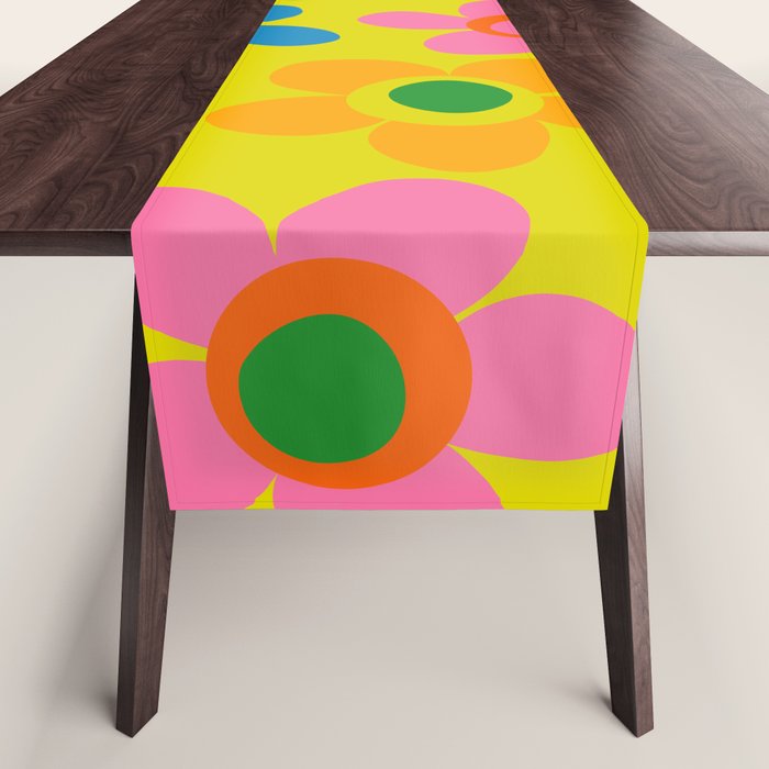 Colorful Maisie Flowers Cheerful Retro Contemporary Floral Pattern on Yellow Table Runner Gallery Image 1