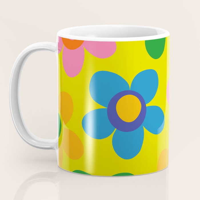 Colorful Maisie Flowers Cheerful Retro Contemporary Floral Pattern on Yellow Coffee Mug Gallery Image 3