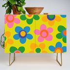 Colorful Maisie Flowers Cheerful Retro Contemporary Floral Pattern on Yellow Credenza Gallery Image 1