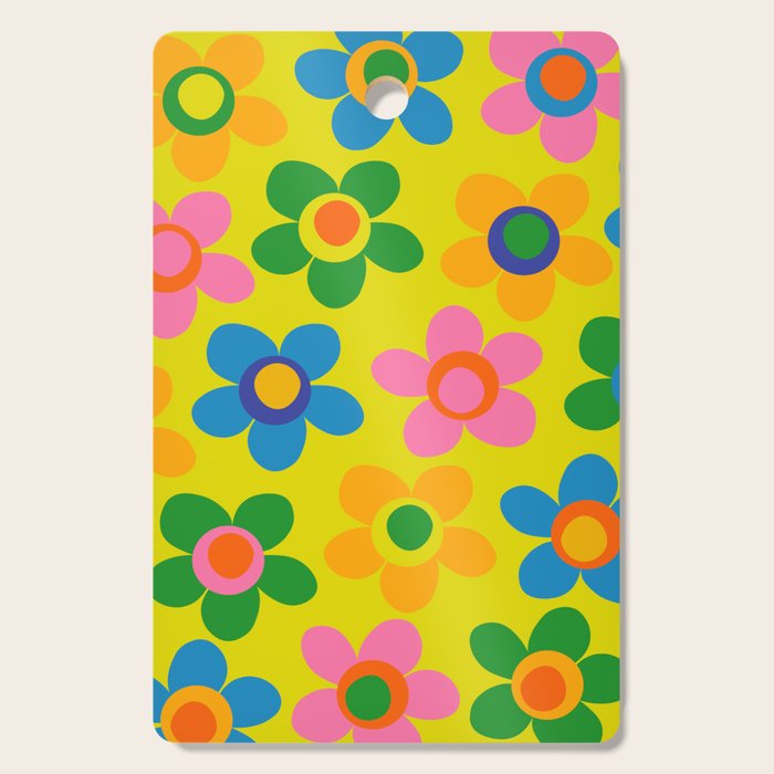 Colorful Maisie Flowers Cheerful Retro Contemporary Floral Pattern on Yellow Cutting Board Gallery Image 1