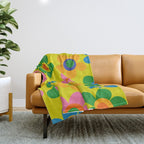 Colorful Maisie Flowers Cheerful Retro Contemporary Floral Pattern on Yellow Throw Blanket Gallery Image 1