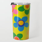 Colorful Maisie Flowers Cheerful Retro Contemporary Floral Pattern on Yellow Travel Mug Gallery Image 3
