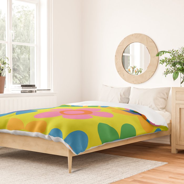 Colorful Maisie Flowers Cheerful Retro Contemporary Floral Pattern on Yellow Duvet Cover Gallery Image 2