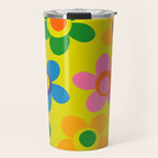 Colorful Maisie Flowers Cheerful Retro Contemporary Floral Pattern on Yellow Travel Mug Gallery Image 1