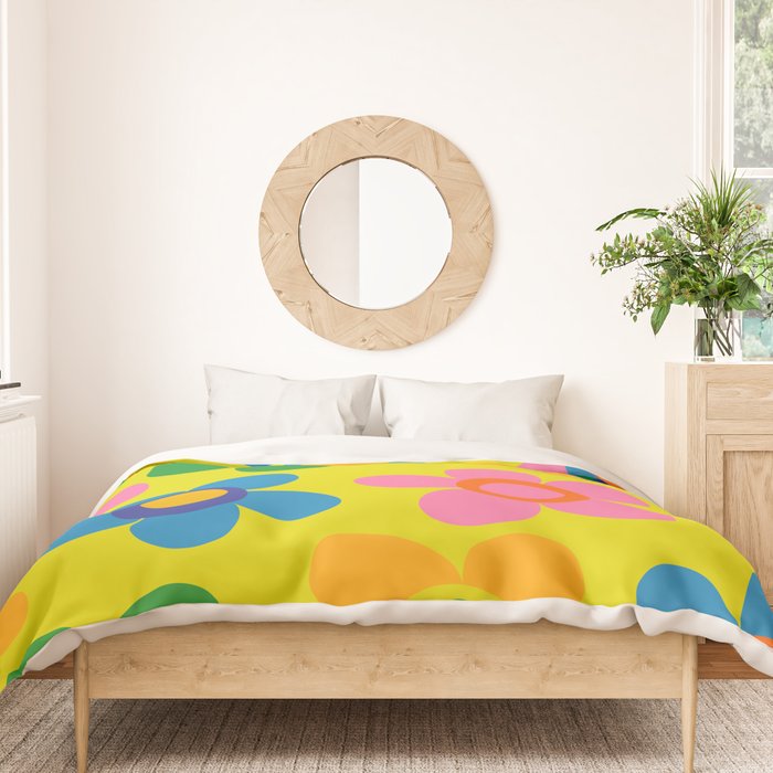 Colorful Maisie Flowers Cheerful Retro Contemporary Floral Pattern on Yellow Duvet Cover Gallery Image 3