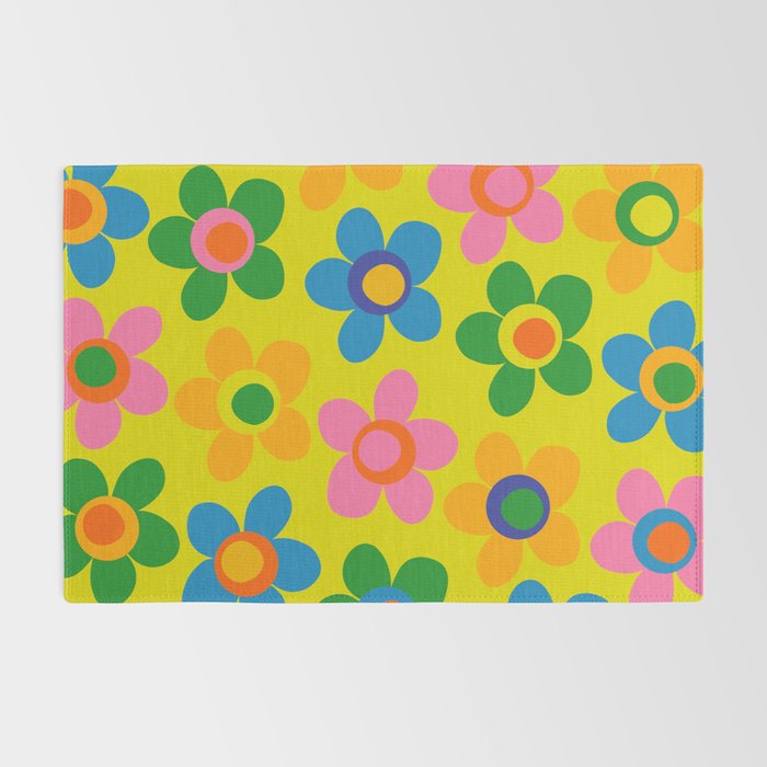 Colorful Maisie Flowers Cheerful Retro Contemporary Floral Pattern on Yellow Rug Gallery Image 2