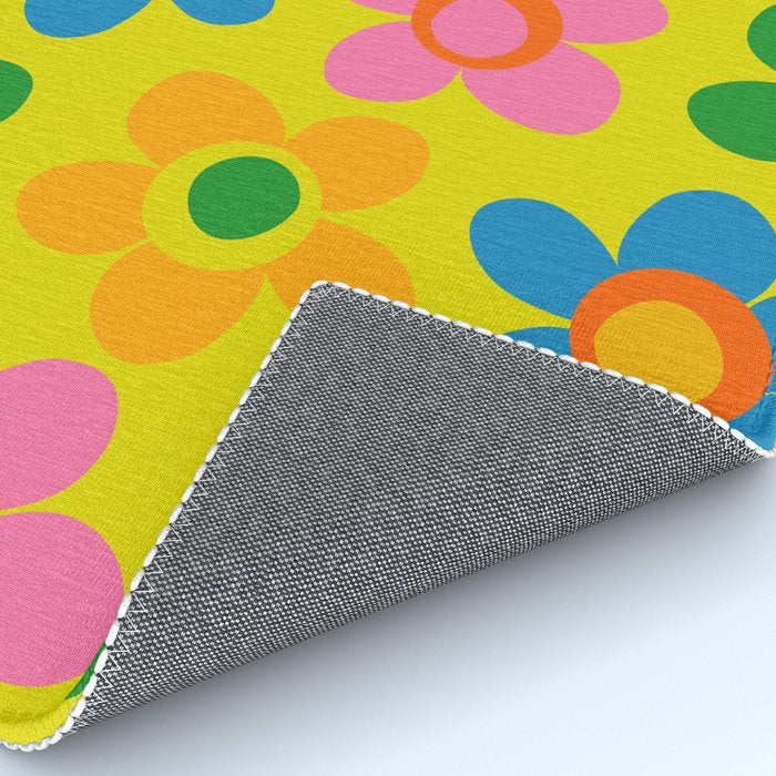 Colorful Maisie Flowers Cheerful Retro Contemporary Floral Pattern on Yellow Rug Gallery Image 4