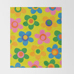 Colorful Maisie Flowers Cheerful Retro Contemporary Floral Pattern on Yellow Throw Blanket Gallery Image 2