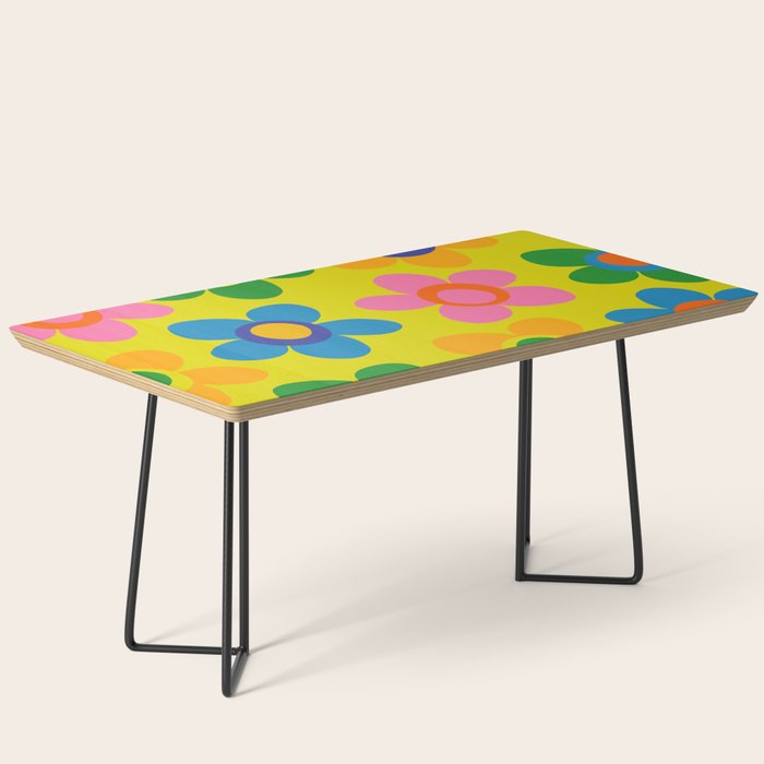 Colorful Maisie Flowers Cheerful Retro Contemporary Floral Pattern on Yellow Coffee Table Gallery Image 1