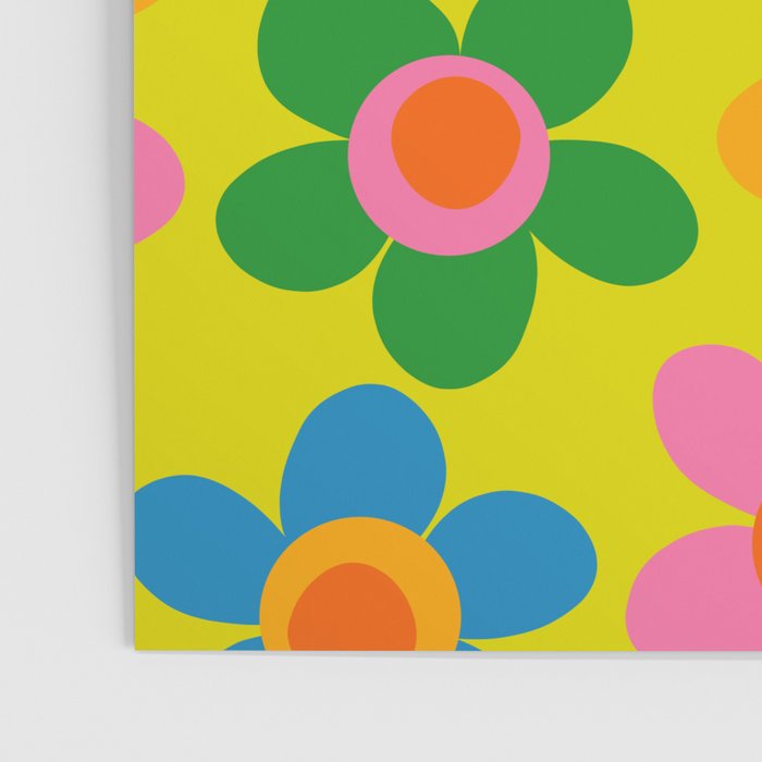 Colorful Maisie Flowers Cheerful Retro Contemporary Floral Pattern on Yellow Poster Gallery Image 3