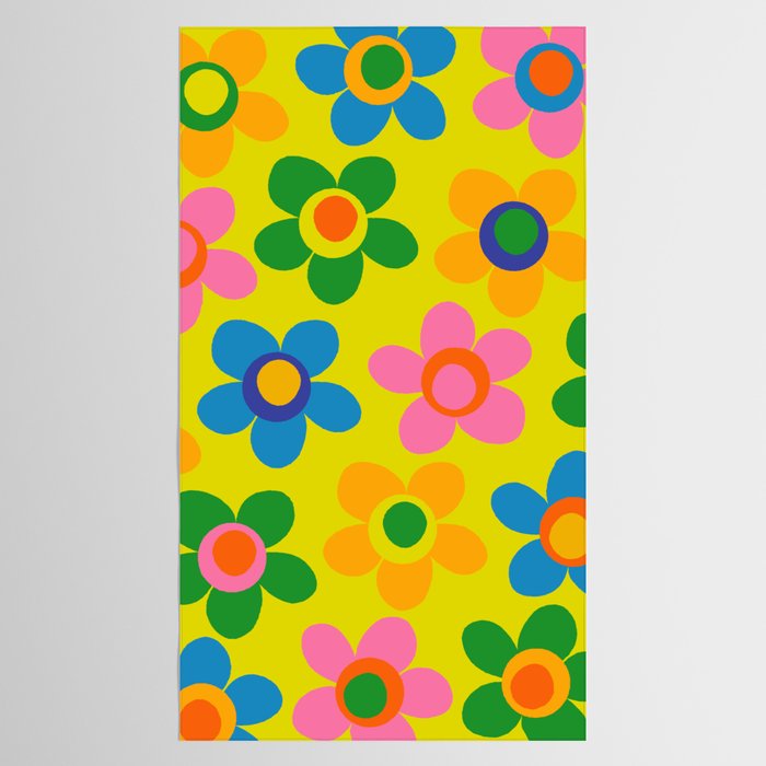 Colorful Maisie Flowers Cheerful Retro Contemporary Floral Pattern on Yellow Tablecloth Gallery Image 2
