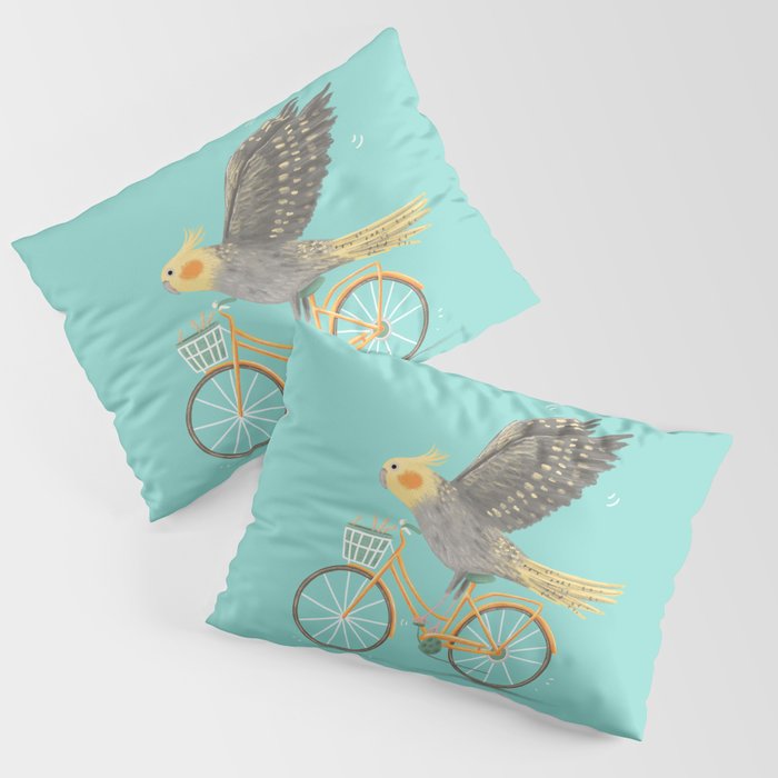 Cockatiel on a Bicycle Pillow Sham Gallery Image 1