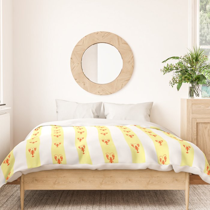 Red Lobsters On Hand-Painted Sunny Yellow Stripes Duvet Cover Gallery Image 3