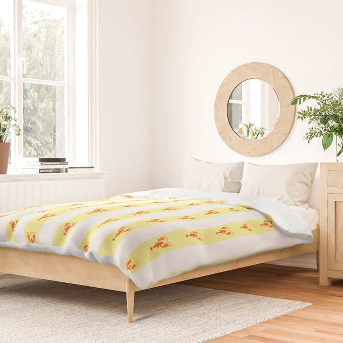 Red Lobsters On Hand-Painted Sunny Yellow Stripes Duvet Cover Gallery Image 2