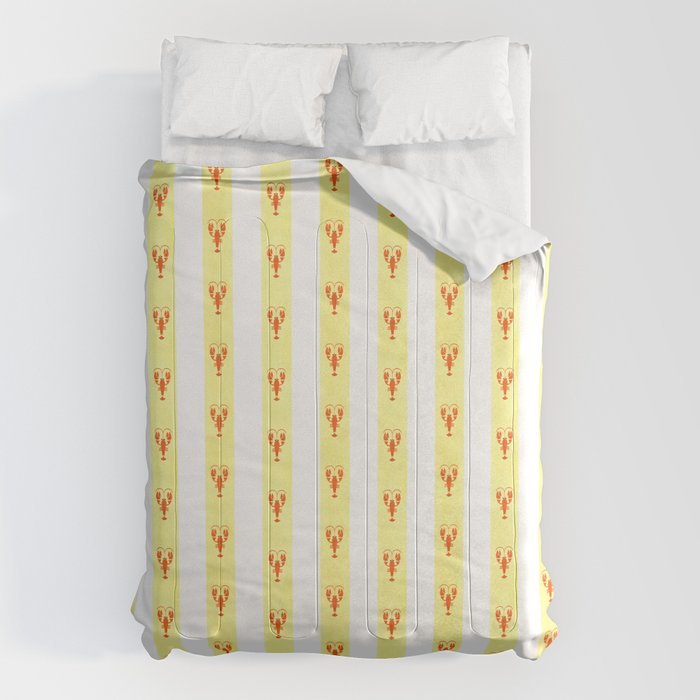 Red Lobsters On Hand-Painted Sunny Yellow Stripes Comforter Gallery Image 6