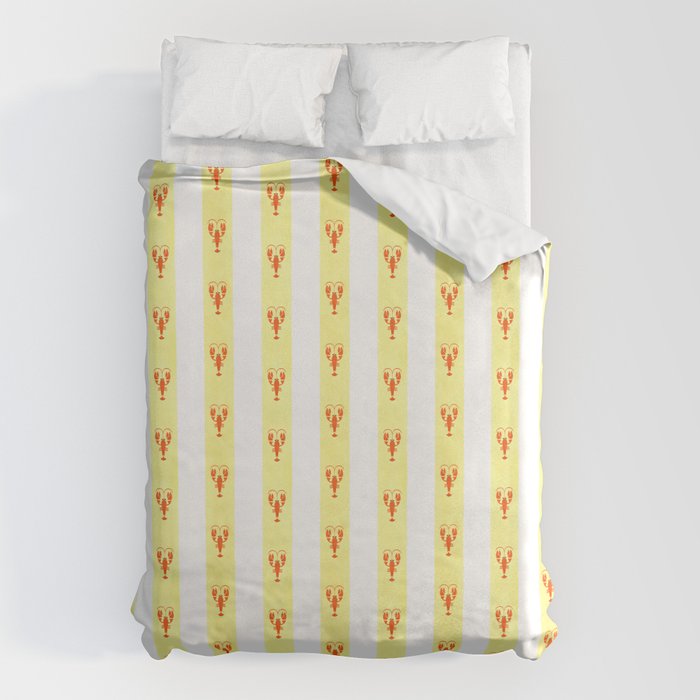 Red Lobsters On Hand-Painted Sunny Yellow Stripes Duvet Cover Gallery Image 6