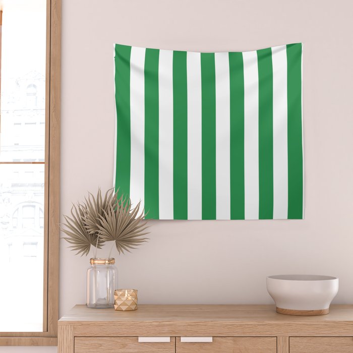 Green and White Stripes Wall Tapestry Gallery Image 2