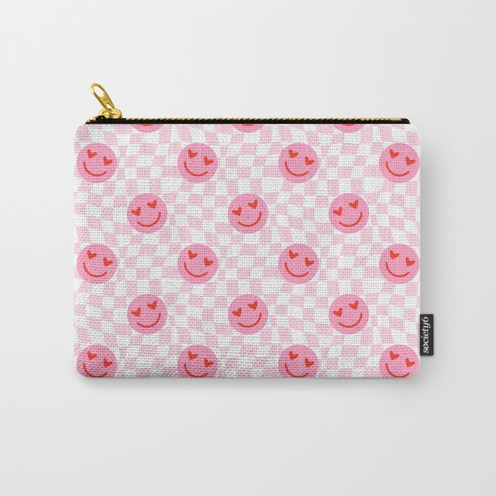 Romantic heart eye face checkered pattern Carry All Pouch Gallery Image 1