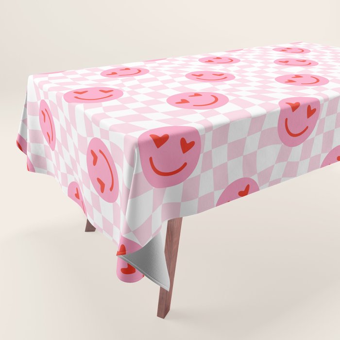 Romantic heart eye face checkered pattern Tablecloth Gallery Image 1