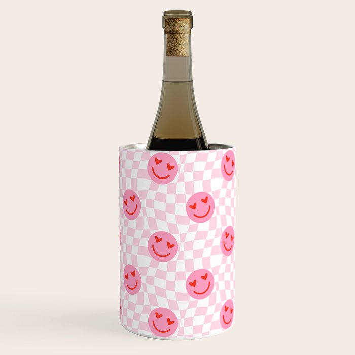 Romantic heart eye face checkered pattern Wine Chiller Gallery Image 2