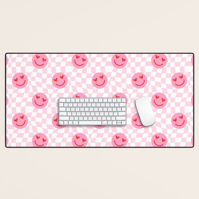 Romantic heart eye face checkered pattern Desk Mat Gallery Image 1