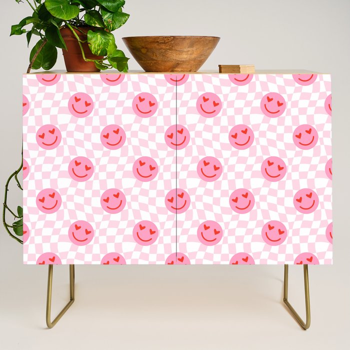 Romantic heart eye face checkered pattern Credenza Gallery Image 1