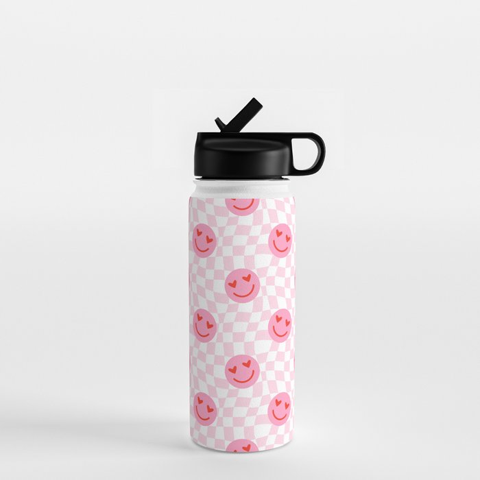 Romantic heart eye face checkered pattern Water Bottle Gallery Image 1