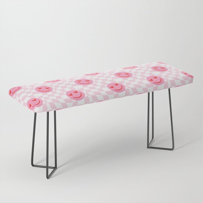Romantic heart eye face checkered pattern Bench Gallery Image 1