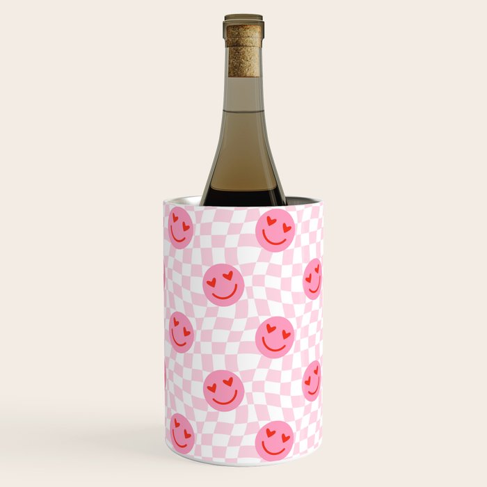 Romantic heart eye face checkered pattern Wine Chiller Gallery Image 3