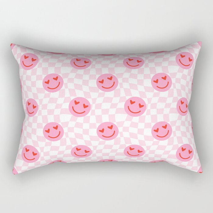 Romantic heart eye face checkered pattern Rectangular Pillow Gallery Image 2