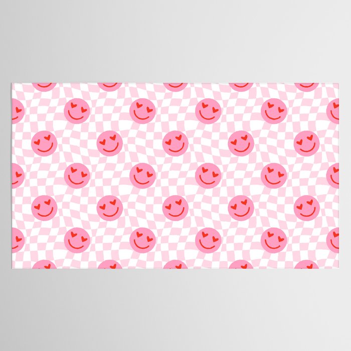 Romantic heart eye face checkered pattern Tablecloth Gallery Image 2