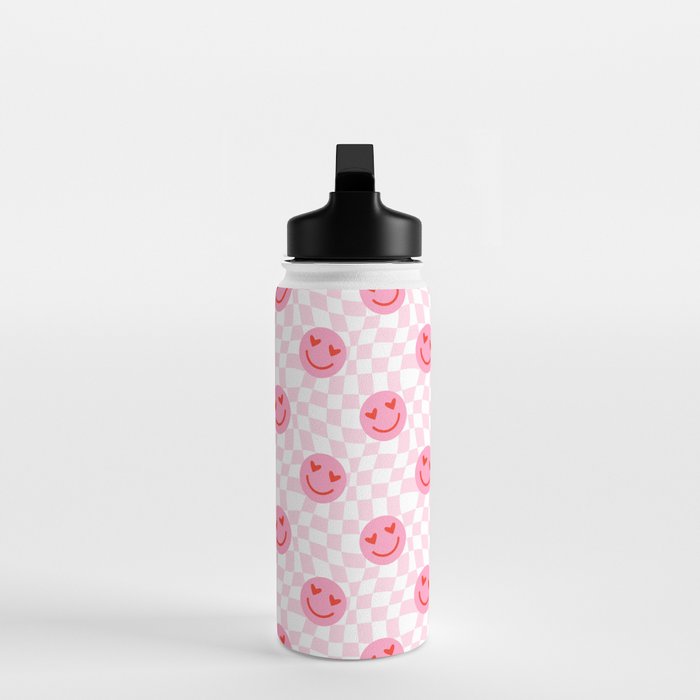 Romantic heart eye face checkered pattern Water Bottle Gallery Image 3