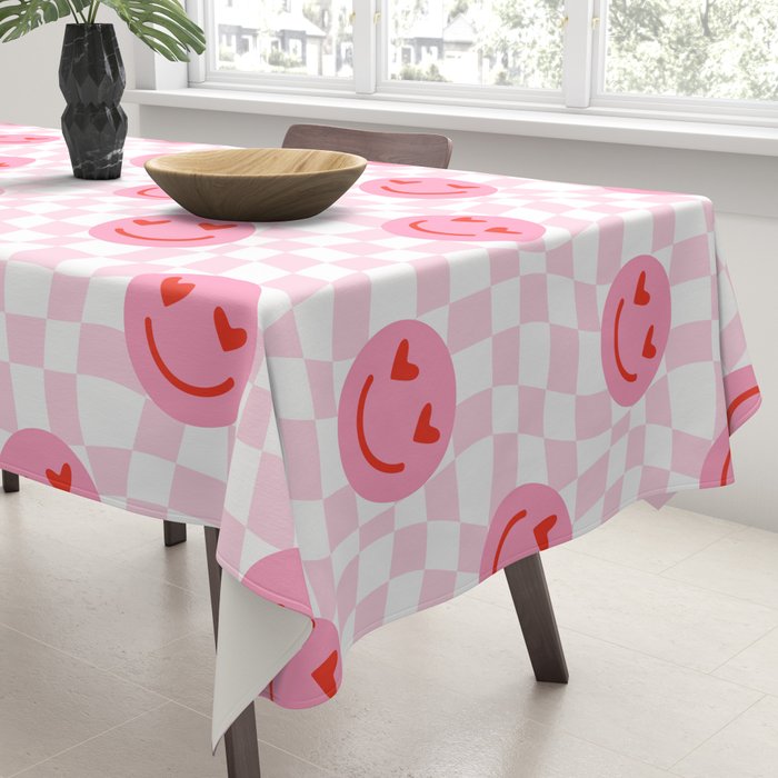 Romantic heart eye face checkered pattern Tablecloth Gallery Image 3