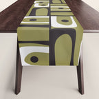 Mid Century Modern Abstract Geometric Piquet Multi Pattern in Retro Olive Black White Table Runner Gallery Image 1