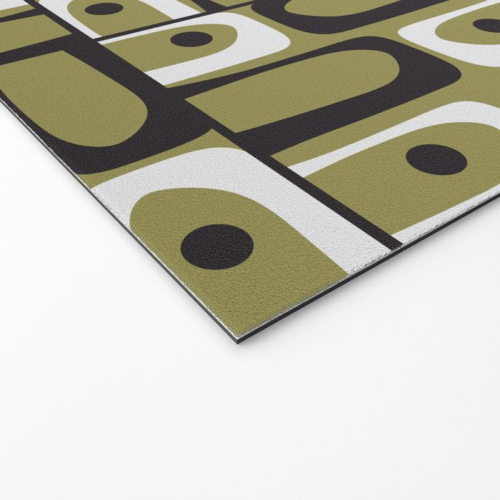 Mid Century Modern Abstract Geometric Piquet Multi Pattern in Retro Olive Black White Welcome Mat Gallery Image 2